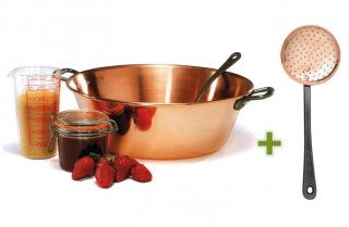 Bassine à confiture Ø 38 cm + écumoire en cuivre